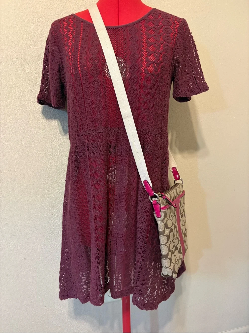 Coach tan and pink canvas Crossbody with signature C pattern